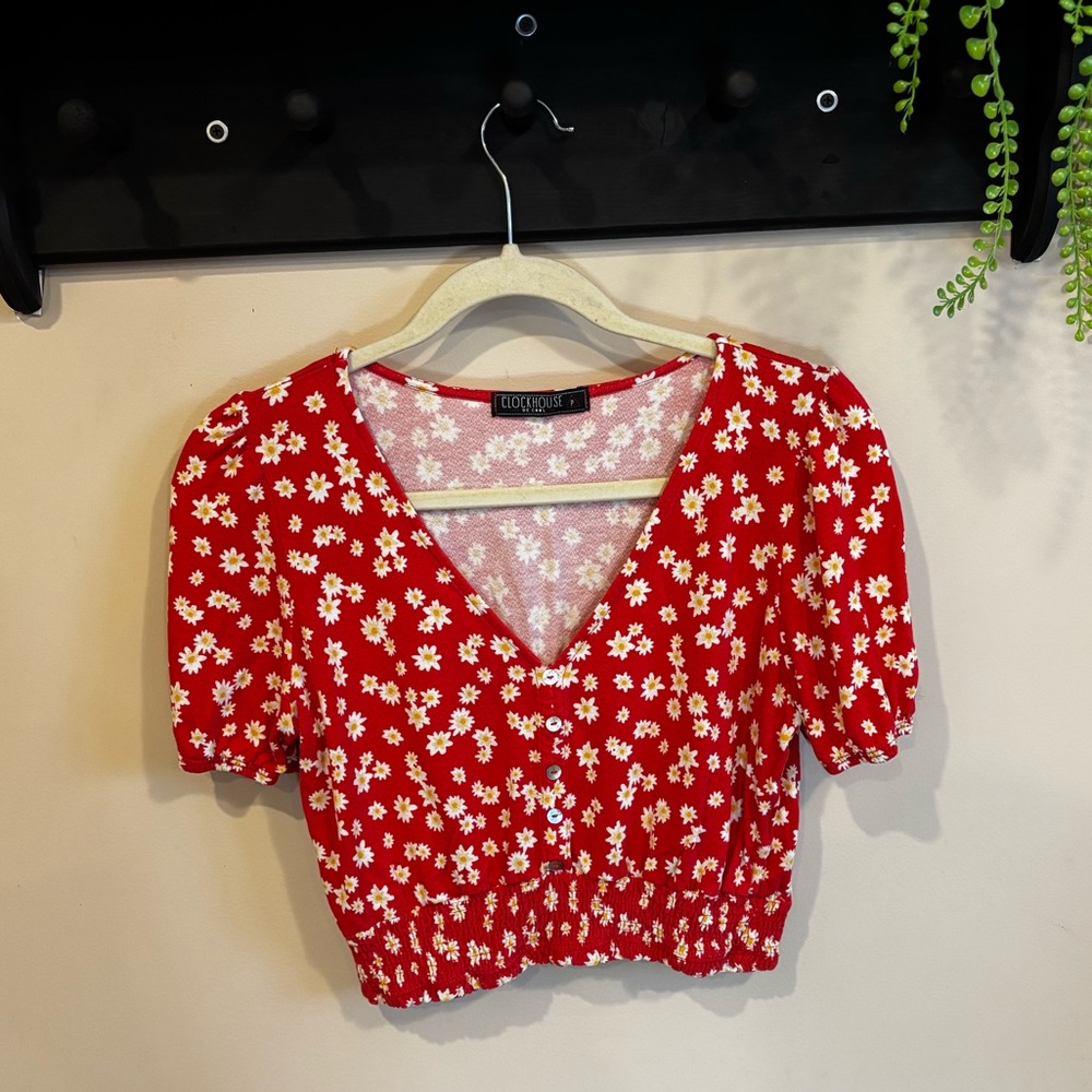 Red Floral Crop Top